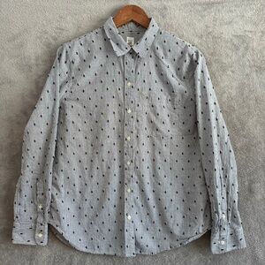 GAP Women's Button-Up M Gray White Striped Textured Clip Dot Fitted Boyfriend